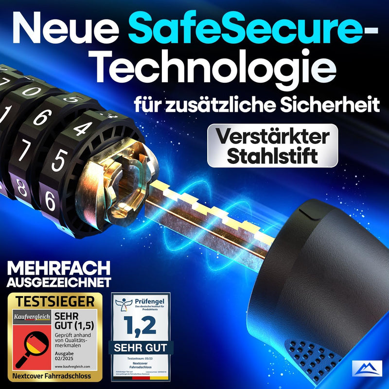 Nextcover Kettenschloss mit SafeSecure-Technologie und verstärktem Stahlstift – mehrfach ausgezeichnetes Fahrradschloss, Testsieger mit Bestnoten für maximale Sicherheit und Diebstahlschutz.