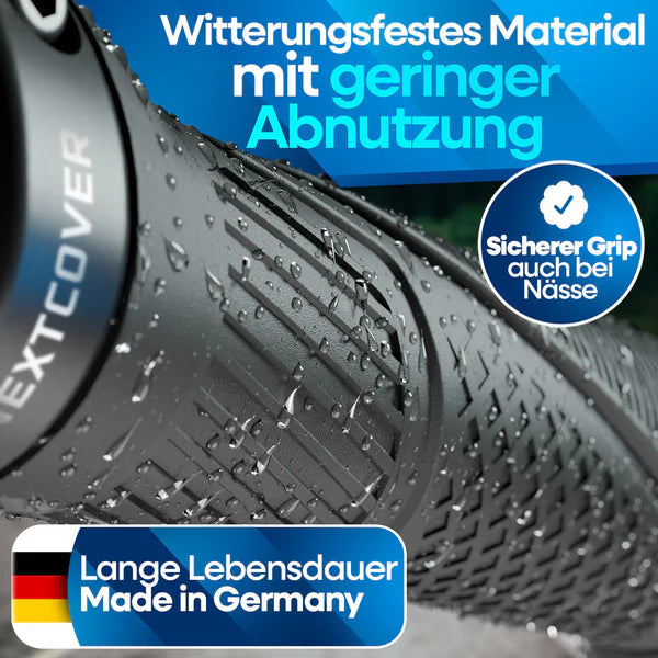 Nextcover Fahrradgriffe aus witterungsfestem Material mit sicherem Grip bei Nässe – langlebig, Made in Germany und besonders abnutzungsarm für maximalen Fahrkomfort.