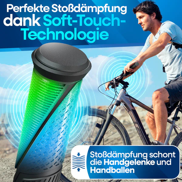 Nextcover Fahrradgriffe mit Soft-Touch-Technologie für perfekte Stoßdämpfung – entlasten Handgelenke und Handballen für mehr Komfort und Kontrolle beim Radfahren.