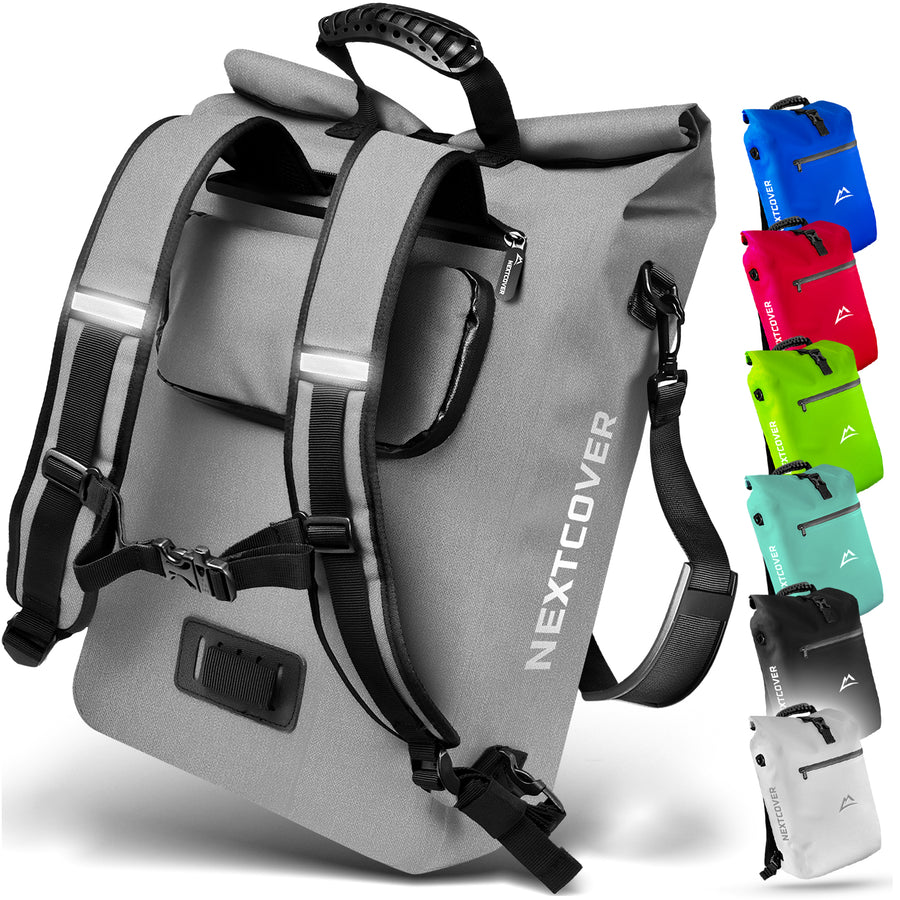 Wasserdichte 3-in-1 TPU Fahrradtasche in grau von Nextcover mit Rucksackfunktion, Tragegriff und vielseitiger Befestigung – in 7 Farben erhältlich, ideal für Pendler, Touren und Outdoor-Abenteuer.