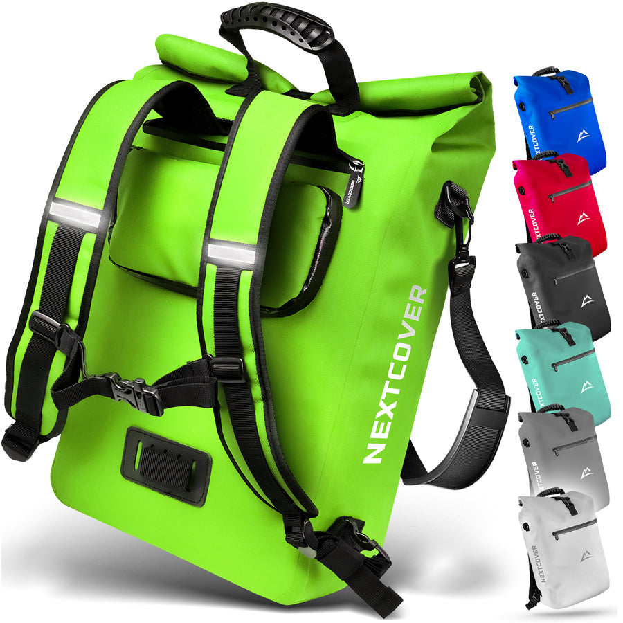 Wasserdichte 3-in-1 TPU Fahrradtasche in grün von Nextcover mit Rucksackfunktion, Tragegriff und vielseitiger Befestigung – in 7 Farben erhältlich, ideal für Pendler, Touren und Outdoor-Abenteuer.