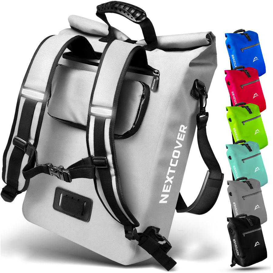 Wasserdichte 3-in-1 TPU Fahrradtasche in reflektierend von Nextcover mit Rucksackfunktion, Tragegriff und vielseitiger Befestigung – in 7 Farben erhältlich, ideal für Pendler, Touren und Outdoor-Abenteuer.