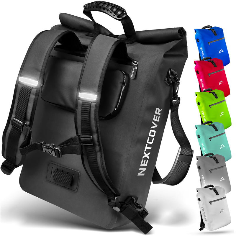 Wasserdichte 3-in-1 TPU Fahrradtasche von Nextcover mit Rucksackfunktion, Tragegriff und vielseitiger Befestigung – in 7 Farben erhältlich, ideal für Pendler, Touren und Outdoor-Abenteuer.