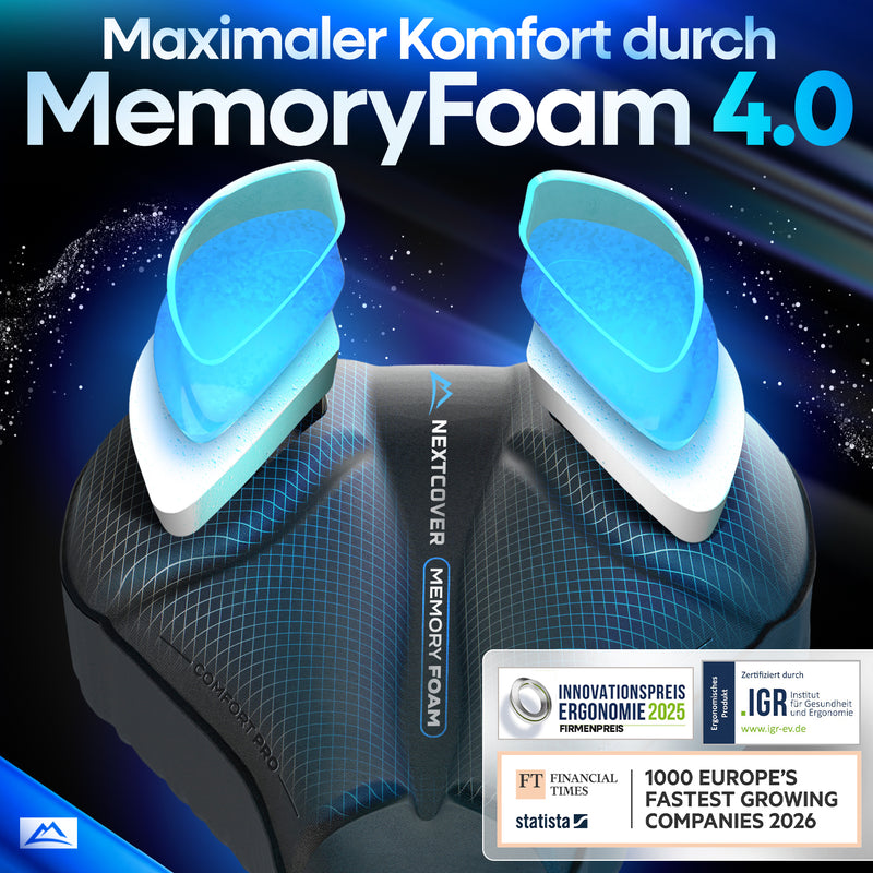 Nextcover ComfortPro Sattel mit MemoryFoam 4.0 – mehrfach ausgezeichnet für ergonomisches Design und zertifiziert durch das IGR Institut, bietet maximalen Sitzkomfort auf jeder Fahrradtour.