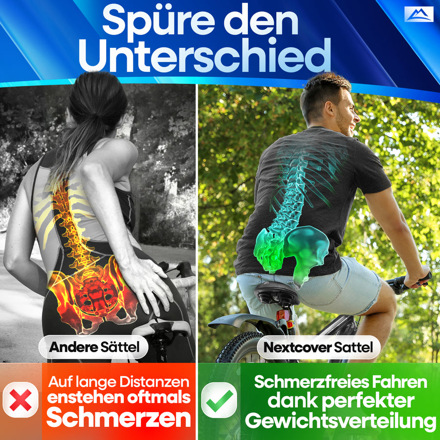 Nextcover ComfortOne Fahrradsattel im Vergleich – schmerzfreies Radfahren durch optimale Druckverteilung und ergonomischen Sitzkomfort, ideal für lange Strecken.