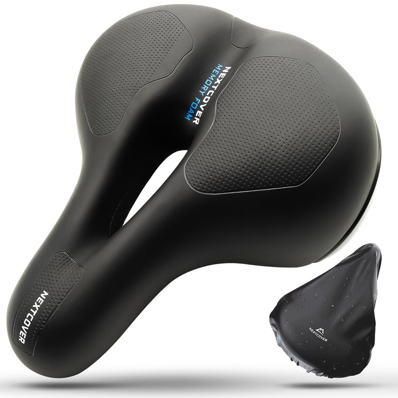 Nextcover Airflow Fahrradsattel mit ergonomischer Aussparung, stoßdämpfender Polsterung und gratis Regenschutz.