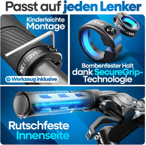 Nextcover ComfortGrip Fahrradgriffe mit rutschfester Innenseite, SecureGrip-Technologie und kinderleichter Montage – passend für alle Lenker, inklusive Werkzeug für schnelle Befestigung.