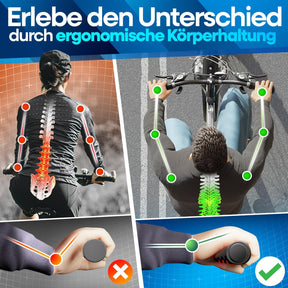 Ergonomische ComfortGrip Fahrradgriffe von Nextcover im Vergleich – bessere Körperhaltung, optimale Handgelenkstellung und reduzierte Belastung für Rücken, Schultern und Arme beim Radfahren.