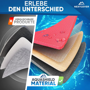 Vergleich der Nextcover Fahrradtasche mit innovativem AquaShield-Material und mehrlagiger, wasserabweisender Schutzschicht gegenüber herkömmlichen Produkten – für maximale Haltbarkeit und Wetterschutz.