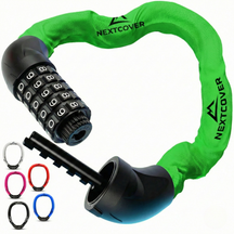 Nextcover Kettenschloss mit Zahlencode in grün – Mehrfach ausgezeichnetes Fahrrad-Zahlenschloss mit der Prüfengel-Note 1,2 (Sehr Gut) für maximalen Diebstahlschutz.