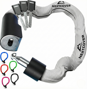 Nextcover Kettenschloss mit Schlüsselmechanismus in reflektierend – Mehrfach ausgezeichnetes Fahrrad-Zahlenschloss mit der Prüfengel-Note 1,2 (Sehr Gut) für maximalen Diebstahlschutz.