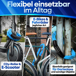 Nextcover Kettenschloss mit ca. 1 m Überlänge, vielseitig einsetzbar für E-Bikes, Fahrräder, City-Roller, E-Scooter und Kinderwägen, optimal verstaubar für maximalen Diebstahlschutz.