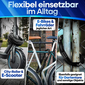 Nextcover Kettenschloss mit ca. 1 m Überlänge, vielseitig einsetzbar für E-Bikes, Fahrräder, City-Roller, E-Scooter und Kinderwägen, optimal verstaubar für maximalen Diebstahlschutz.
