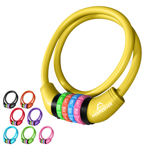 Nextcover Kinder Fahrradschloss mit buntem Zahlencode – sicheres, kindgerechtes Zahlenschloss in mehreren Farben, ausgezeichnet mit Note 1,2 „Sehr gut“, ideal für Kinderfahrräder und Familienausflüge.