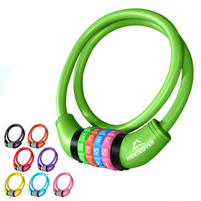 Nextcover Kinder Fahrradschloss mit buntem Zahlencode – sicheres, kindgerechtes Zahlenschloss in mehreren Farben, ausgezeichnet mit Note 1,2 „Sehr gut“, ideal für Kinderfahrräder und Familienausflüge.