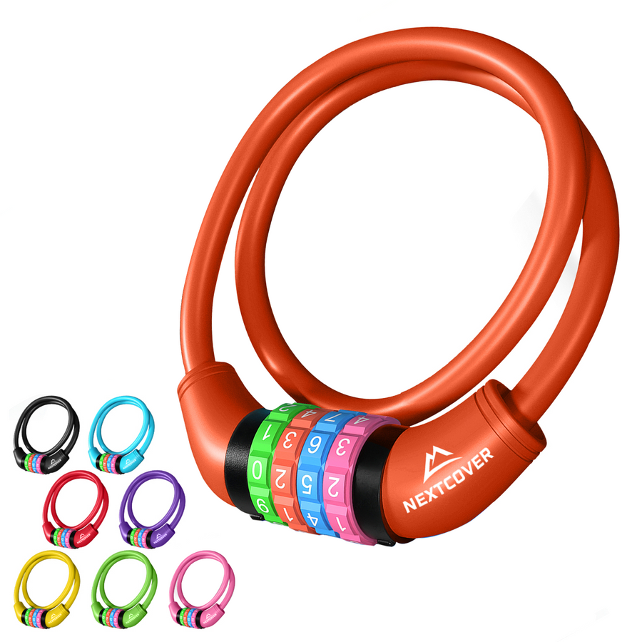 Nextcover Kinder Fahrradschloss mit buntem Zahlencode – sicheres, kindgerechtes Zahlenschloss in mehreren Farben, ausgezeichnet mit Note 1,2 „Sehr gut“, ideal für Kinderfahrräder und Familienausflüge.