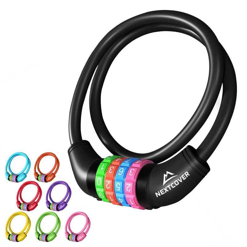 Nextcover Kinder Fahrradschloss mit buntem Zahlencode – sicheres, kindgerechtes Zahlenschloss in mehreren Farben, ausgezeichnet mit Note 1,2 „Sehr gut“, ideal für Kinderfahrräder und Familienausflüge.