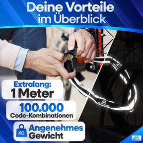 Nextcover Kettenschloss, Testsieger (Prüfengel 1,2 „Sehr Gut“), wetterbeständig und rostfrei, mit über 100.000 Code-Kombinationen, eingravierten Zahlen und komfortablem Gewicht für maximalen Diebstahlschutz.