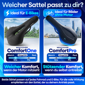 Nextcover Fahrradsattel Vergleich ComfortOne und ComfortPro mit Komfort Level Anzeige für Trekking und Alltag