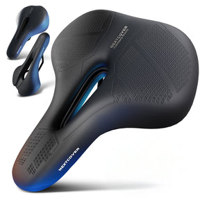 Ergonomischer Nextcover Fahrradsattel ComfortOne aus Memory-Schaum 3.0 in Schwarz und drei verschiedenen Größen (MTB, City, Trekking), inklusive gratis Sattelbezug und Montagewerkzeug für optimalen Fahrkomfort.