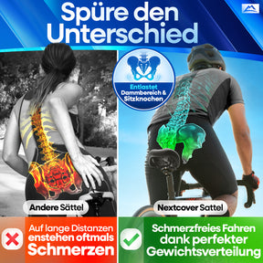 Nextcover ComfortOne Fahrradsattel im Vergleich – schmerzfreies Radfahren durch optimale Druckverteilung und ergonomischen Sitzkomfort, ideal für lange Strecken.