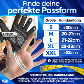 Größentabelle für Nextcover Premium Thermo Fahrrad Handschuhe: Anleitung zum Messen des Handumfangs für die perfekte Passform in den Größen S, M, L, XL und XXL – Unisex-Modell für Herren & Damen.