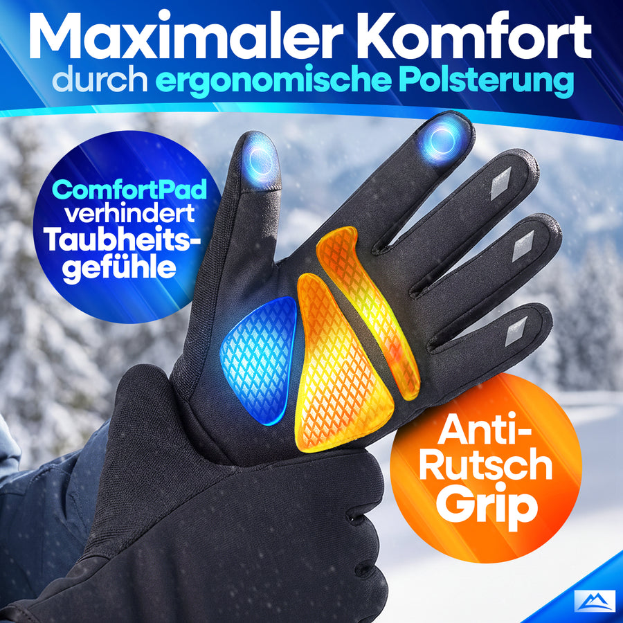 Nextcover Premium Thermo Fahrrad Handschuhe mit IGR-Zertifizierung: Ergonomische ComfortPad-Polsterung gegen Taubheitsgefühle und Anti-Rutsch-Grip für maximale Kontrolle.