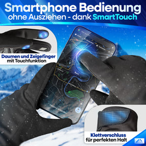 Nextcover Premium Thermo Fahrrad Handschuhe mit SmartTouch: Smartphone-Bedienung dank Touchfunktion an Daumen und Zeigefinger sowie Klettverschluss für perfekten Halt am Handgelenk.
