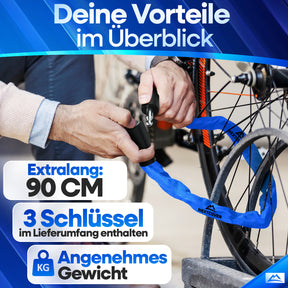 Extralanges Nextcover Kettenschloss (90 cm) für Fahrräder & E-Bikes – Hoher Diebstahlschutz durch 100.000 Code-Kombinationen und geringes Gewicht für den einfachen Transport.