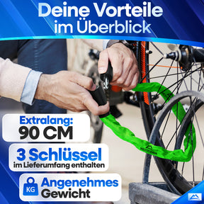 Extralanges Nextcover Kettenschloss (90 cm) für Fahrräder & E-Bikes – Hoher Diebstahlschutz durch 100.000 Code-Kombinationen und geringes Gewicht für den einfachen Transport.