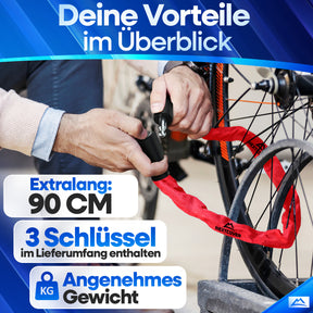 Extralanges Nextcover Kettenschloss (90 cm) für Fahrräder & E-Bikes – Hoher Diebstahlschutz durch 100.000 Code-Kombinationen und geringes Gewicht für den einfachen Transport.