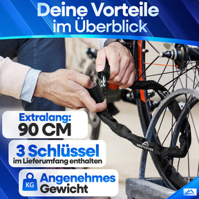Extralanges Nextcover Kettenschloss (90 cm) für Fahrräder & E-Bikes – Hoher Diebstahlschutz durch 100.000 Code-Kombinationen und geringes Gewicht für den einfachen Transport.