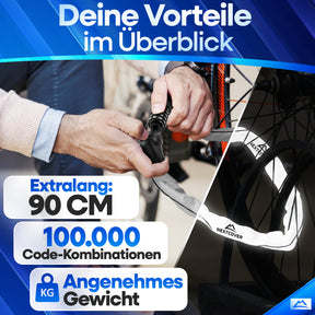 Extralanges Nextcover Kettenschloss (90 cm) für Fahrräder & E-Bikes – Hoher Diebstahlschutz durch 100.000 Code-Kombinationen und geringes Gewicht für den einfachen Transport.