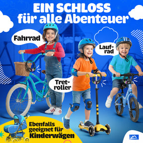 Nextcover Kinder Fahrradschloss – vielseitiges Zahlenschloss für Fahrrad, Laufrad, Tretroller und Kinderwagen, ideal für junge Abenteurer. Bunte Zahlenringe erleichtern die Bedienung und sorgen für Sicherheit bei jedem Ausflug.