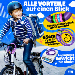Nextcover Kinder Fahrradschloss – das perfekte Geschenk für Kinder zum Geburtstag, zur Einschulung, zum Kita-Start oder zu Weihnachten. Buntes Zahlenschloss mit 3 Jahren Garantie, ideal für junge Radfahrer als sichere und praktische Geschenkidee.