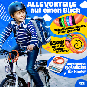 Nextcover Kinder Fahrradschloss – das perfekte Geschenk für Kinder zum Geburtstag, zur Einschulung, zum Kita-Start oder zu Weihnachten. Buntes Zahlenschloss mit 3 Jahren Garantie, ideal für junge Radfahrer als sichere und praktische Geschenkidee.