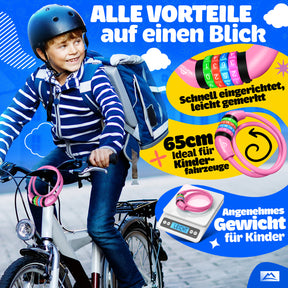 Nextcover Kinder Fahrradschloss – das perfekte Geschenk für Kinder zum Geburtstag, zur Einschulung, zum Kita-Start oder zu Weihnachten. Buntes Zahlenschloss mit 3 Jahren Garantie, ideal für junge Radfahrer als sichere und praktische Geschenkidee.