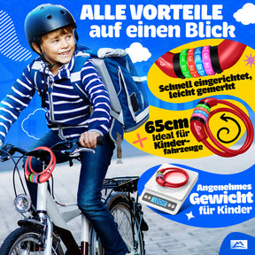 Nextcover Kinder Fahrradschloss – das perfekte Geschenk für Kinder zum Geburtstag, zur Einschulung, zum Kita-Start oder zu Weihnachten. Buntes Zahlenschloss mit 3 Jahren Garantie, ideal für junge Radfahrer als sichere und praktische Geschenkidee.