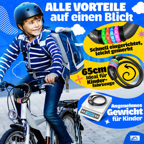 Nextcover Kinder Fahrradschloss – das perfekte Geschenk für Kinder zum Geburtstag, zur Einschulung, zum Kita-Start oder zu Weihnachten. Buntes Zahlenschloss mit 3 Jahren Garantie, ideal für junge Radfahrer als sichere und praktische Geschenkidee.