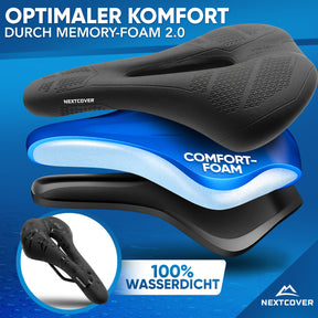 Nextcover ComfortOne Fahrradsattel mit Memory-Foam 2.0, ausgezeichnet als Vergleichssieger (Sehr Gut), ergonomisch zertifiziert und nominiert für den Innovationspreis Ergonomie 2025.