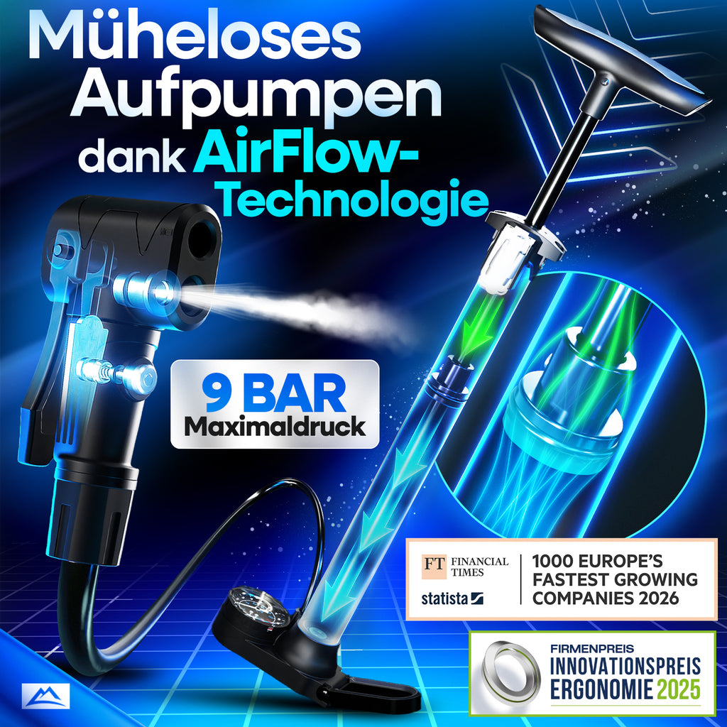 Fahrrad Luftpumpen für alle Ventile mit Airflow-Technologie