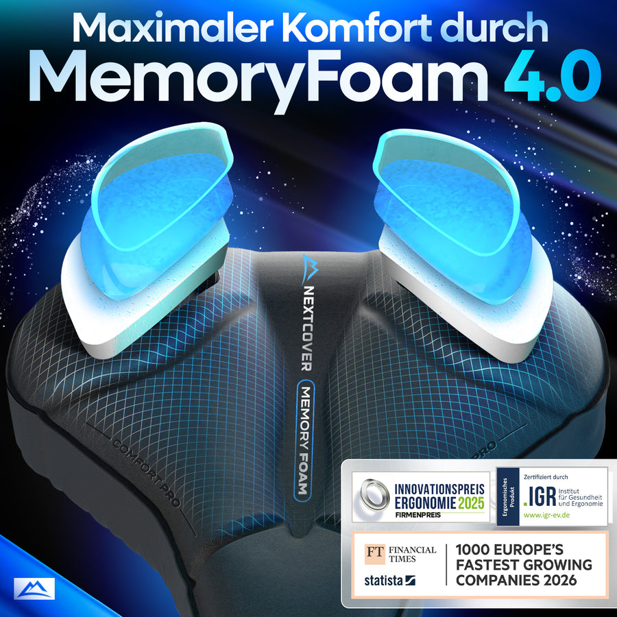 Nextcover ComfortPro Sattel mit MemoryFoam 4.0 – mehrfach ausgezeichnet für ergonomisches Design und zertifiziert durch das IGR Institut, bietet maximalen Sitzkomfort auf jeder Fahrradtour.
