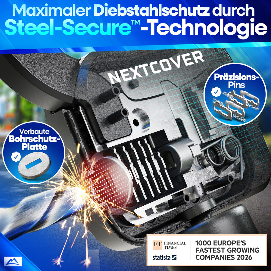 Nextcover E-Scooter Schloss mit Steel-Secure Technologie, Bohrschutzplatte und Präzisions-Pins als Testsieger sehr gut für maximalen Diebstahlschutz