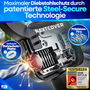 Nextcover E-Scooter Schloss mit Steel-Secure Technologie, Bohrschutzplatte und Präzisions-Pins als Testsieger sehr gut für maximalen Diebstahlschutz