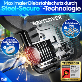 Nextcover E-Scooter Schloss mit Steel-Secure Technologie, Bohrschutzplatte und Präzisions-Pins als Testsieger sehr gut für maximalen Diebstahlschutz