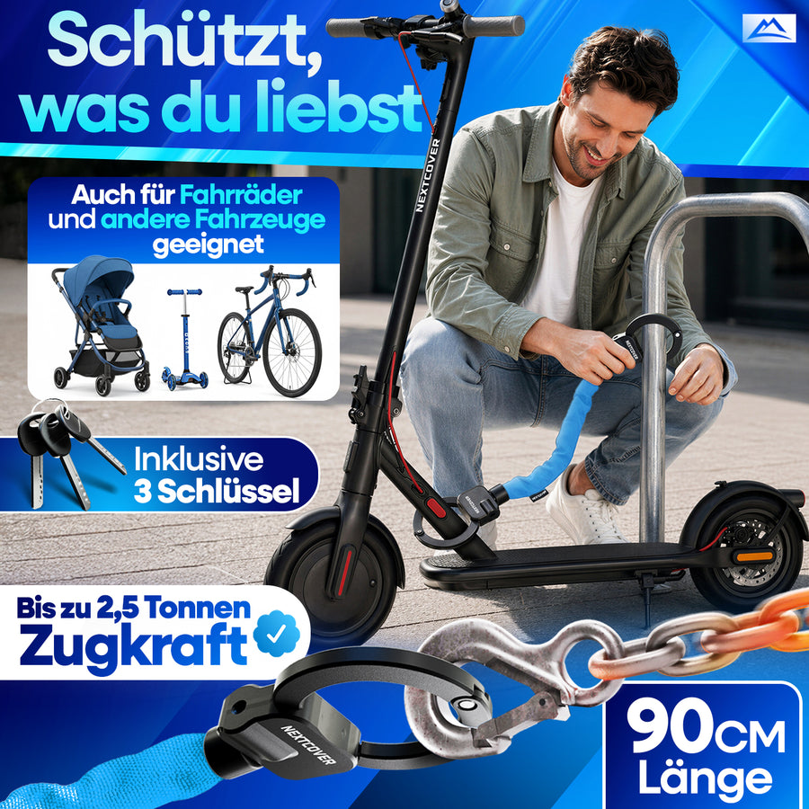 Nextcover Schloss mit 90 cm Länge und 2,5 Tonnen Zugkraft inklusive 3 Schlüssel auch geeignet für Fahrräder, Kinderwagen und weitere Fahrzeuge