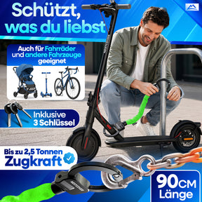 Nextcover Schloss mit 90 cm Länge und 2,5 Tonnen Zugkraft inklusive 3 Schlüssel auch geeignet für Fahrräder, Kinderwagen und weitere Fahrzeuge