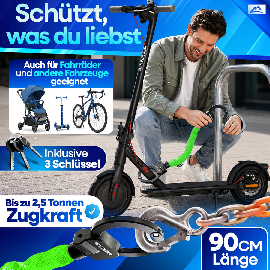 Nextcover Schloss mit 90 cm Länge und 2,5 Tonnen Zugkraft inklusive 3 Schlüssel auch geeignet für Fahrräder, Kinderwagen und weitere Fahrzeuge
