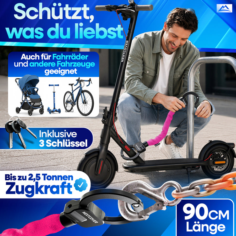 Nextcover Schloss mit 90 cm Länge und 2,5 Tonnen Zugkraft inklusive 3 Schlüssel auch geeignet für Fahrräder, Kinderwagen und weitere Fahrzeuge