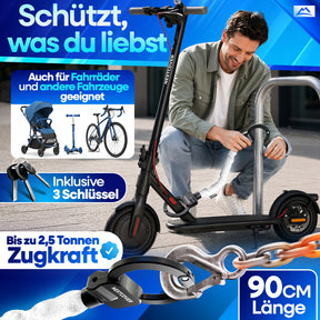 Nextcover Schloss mit 90 cm Länge und 2,5 Tonnen Zugkraft inklusive 3 Schlüssel auch geeignet für Fahrräder, Kinderwagen und weitere Fahrzeuge
